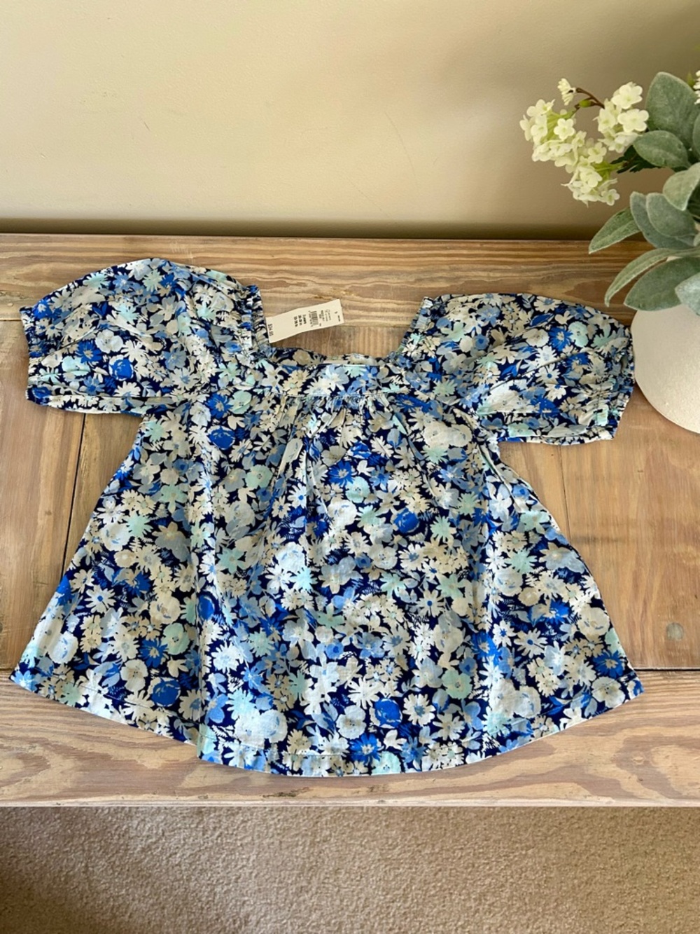 Baby Gap Blue Floral Puff-Sleeve A-line Top 🆕
